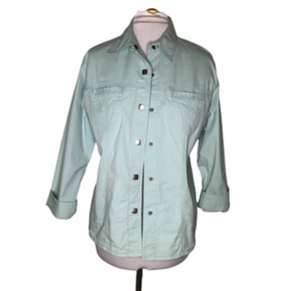 Chico's Snap Front Light Aqua Women's Long Sleeve or 3/4 Sleeve Jacket Size 2 - Picture 1 of 6
